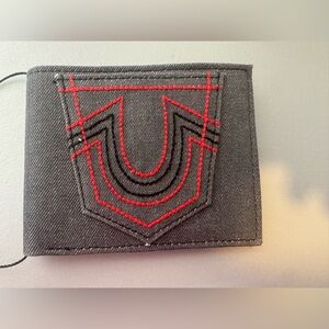 True Religion Reece horseshoes bifold wallet leather RFID Black and Red Wallet